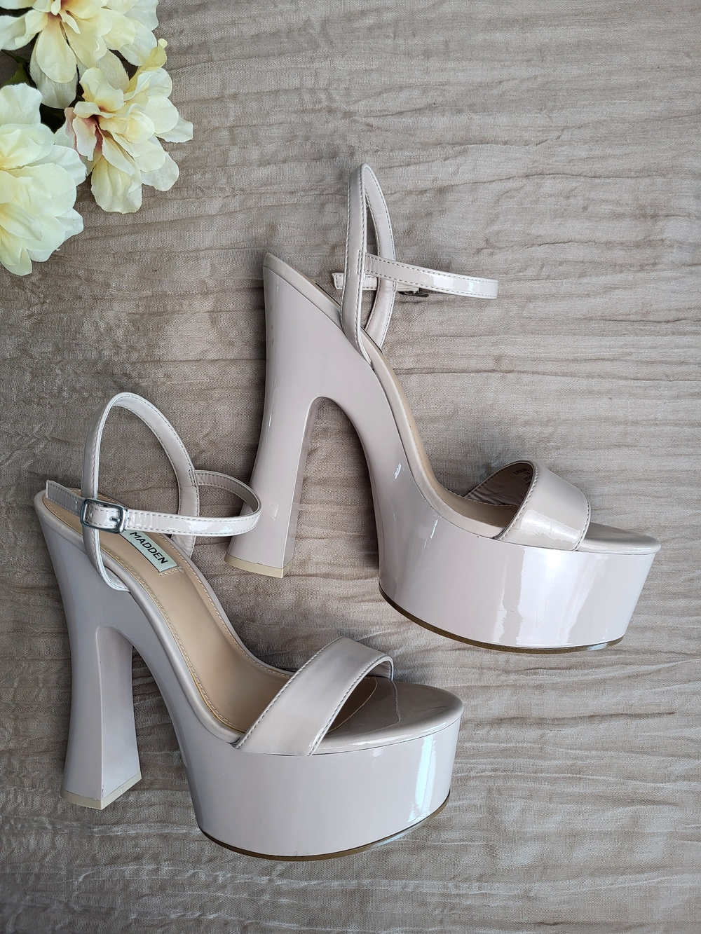 Steve Madden Nude Patent Ankle-Strap Heels
